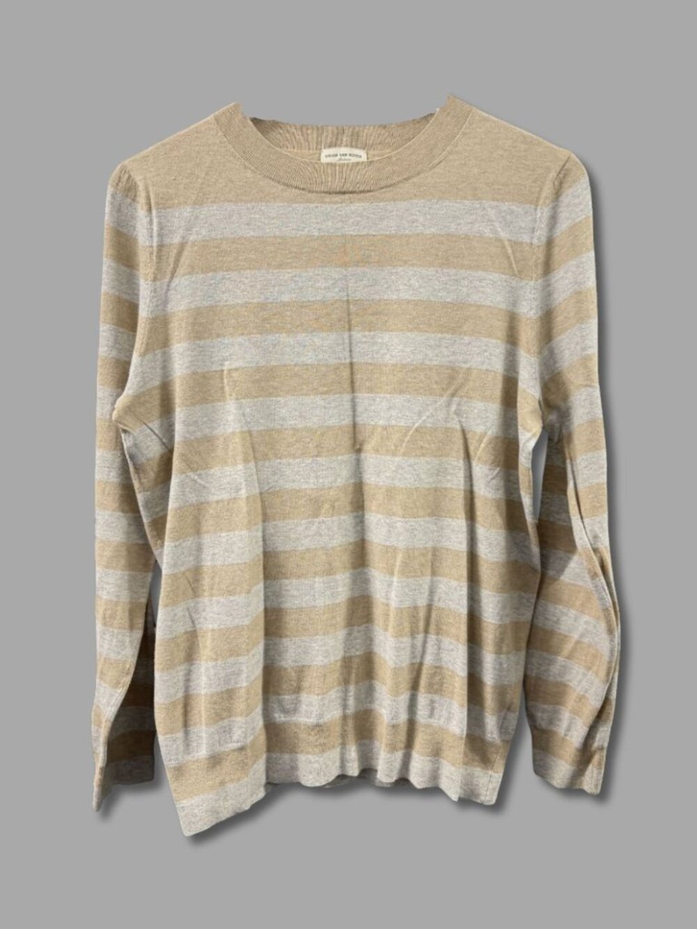 DRIES VAN NOTEN Beige Gray Horizontal Stripe Sweater Sz M
